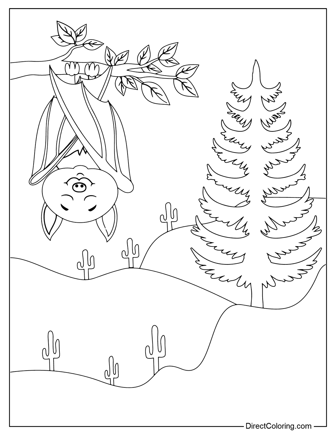 Bat Swinging on a Tree Branch Coloring